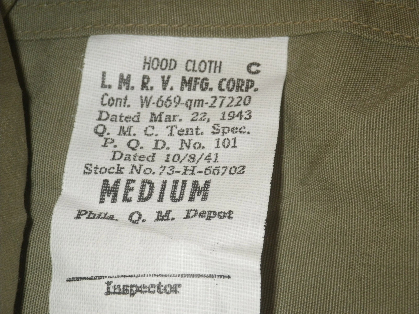 Hood cloth poplin for M1941 Field Jacket / Kaputze US Feldjacke M1941