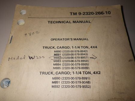 Bedienungsanleitung DODGE W200 /M880,  TM 9-2320-266-10