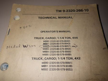 Bedienungsanleitung DODGE W200 /M880,  TM 9-2320-266-10