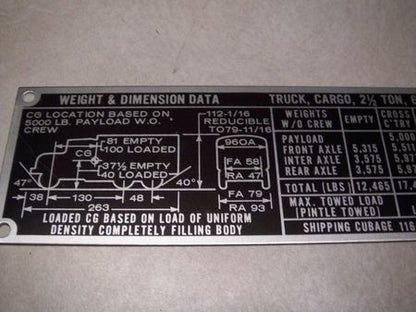 Typenschild Blanko M35 Serie Truck