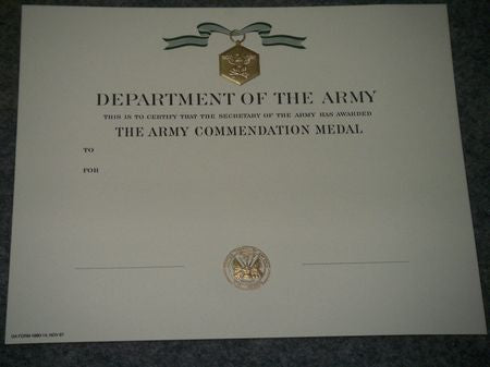 Urkunde Army Commendation Medal