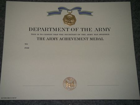 Urkunde Army Achievement Medal 