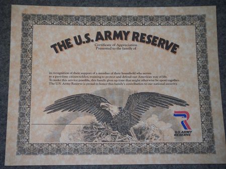 Urkunde US ARMY Reserve Family 