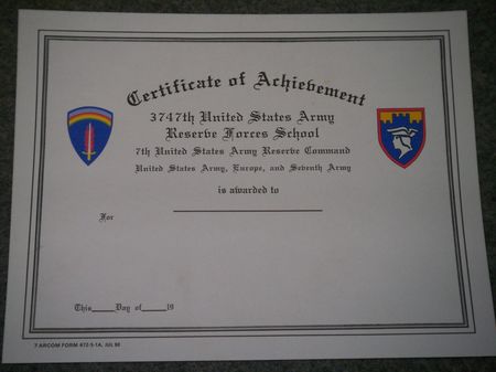 Urkunde US ARMY Reserve Forces School 