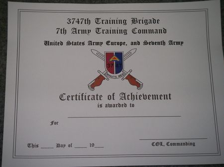 Urkunde US ARMY, 7th Army Training Command 