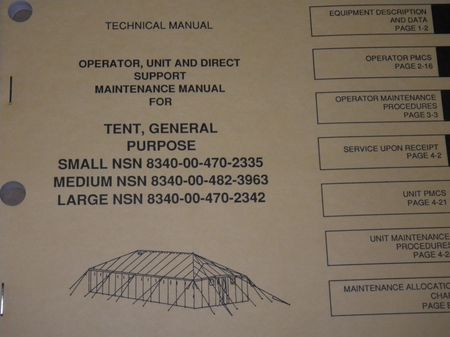 US Army Sale | Technical Manual TM, US ARMY Zelt, GP Small, GP Medium