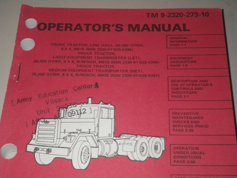 US Army Sale | Operators Manual M915, M916, M917, M920 | online kaufen